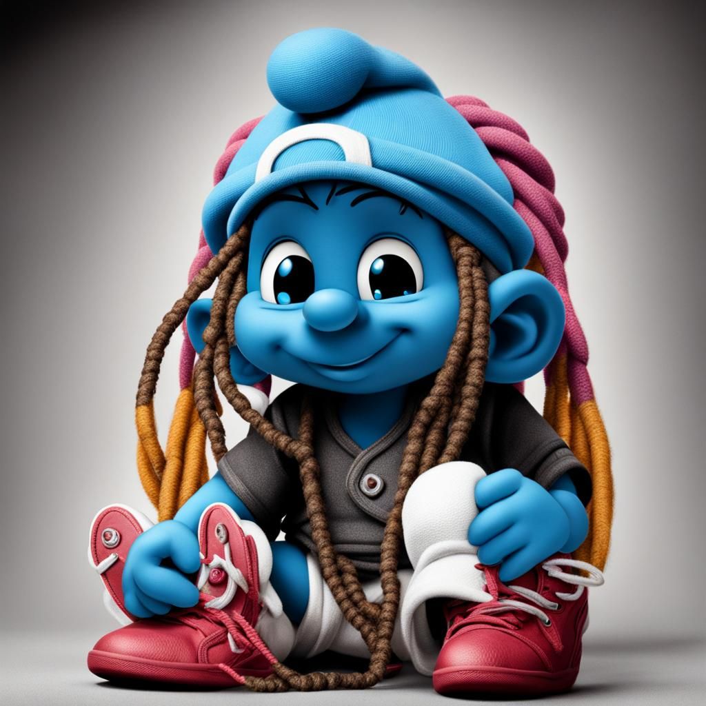 Baby Smurf with Dreadlocks in Diaper and Sneakers
