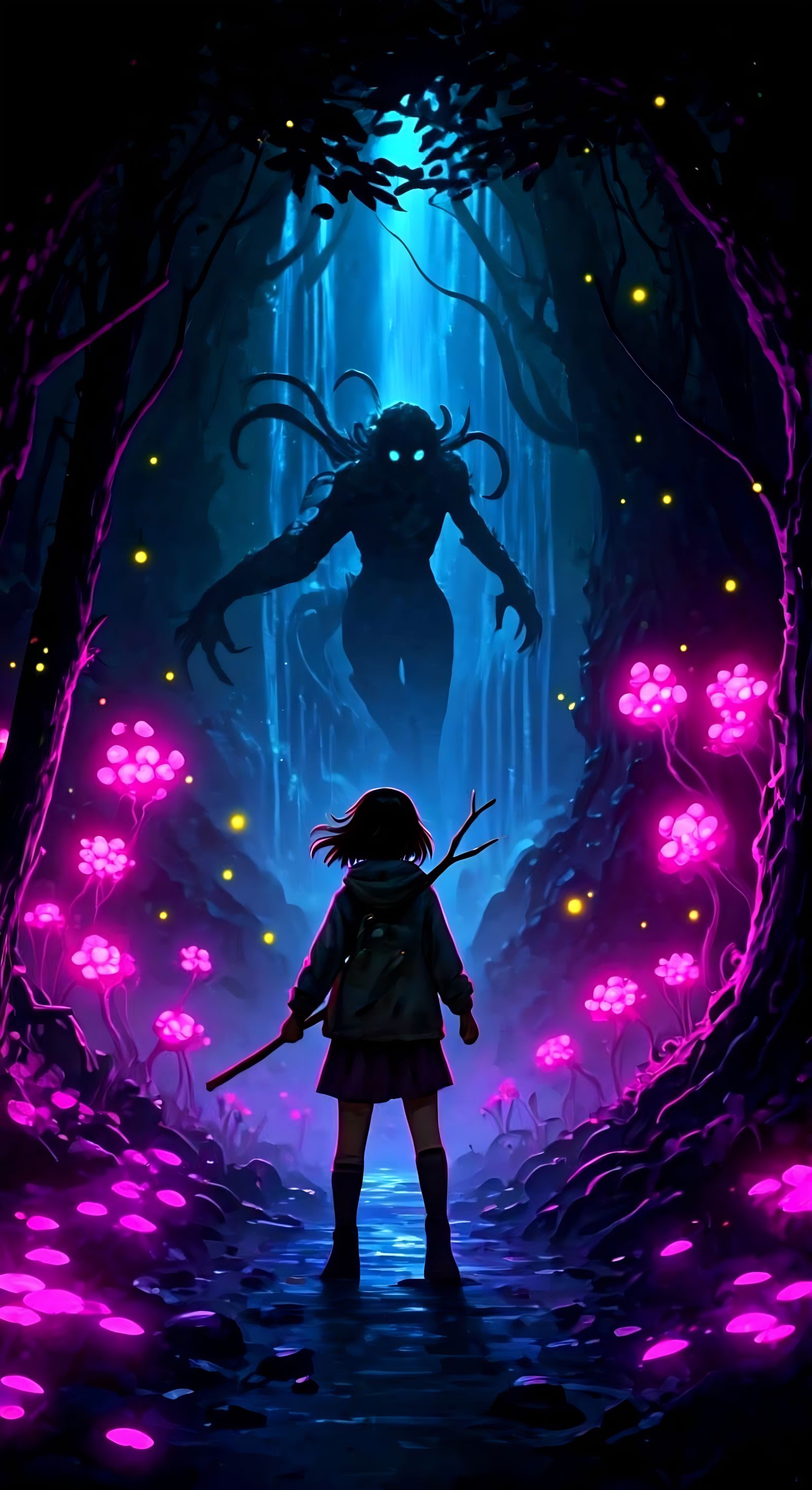 Anime Warrior Girl Defies Darkness in Evil Forest