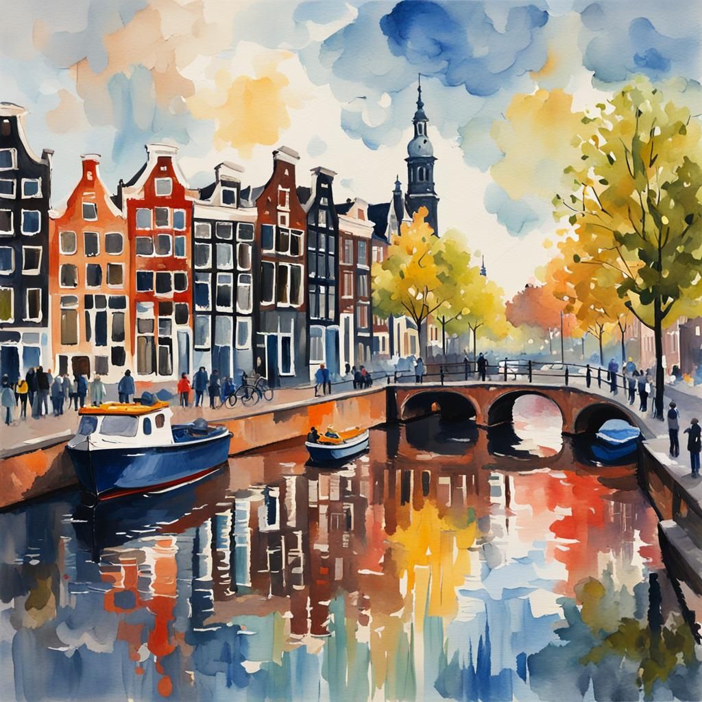 Amsterdam in Gouache and Watercolor Style