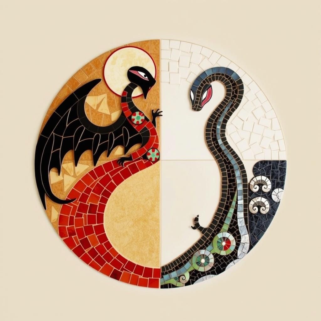 Dragon and Serpent Harmony in Mosaic Kimono