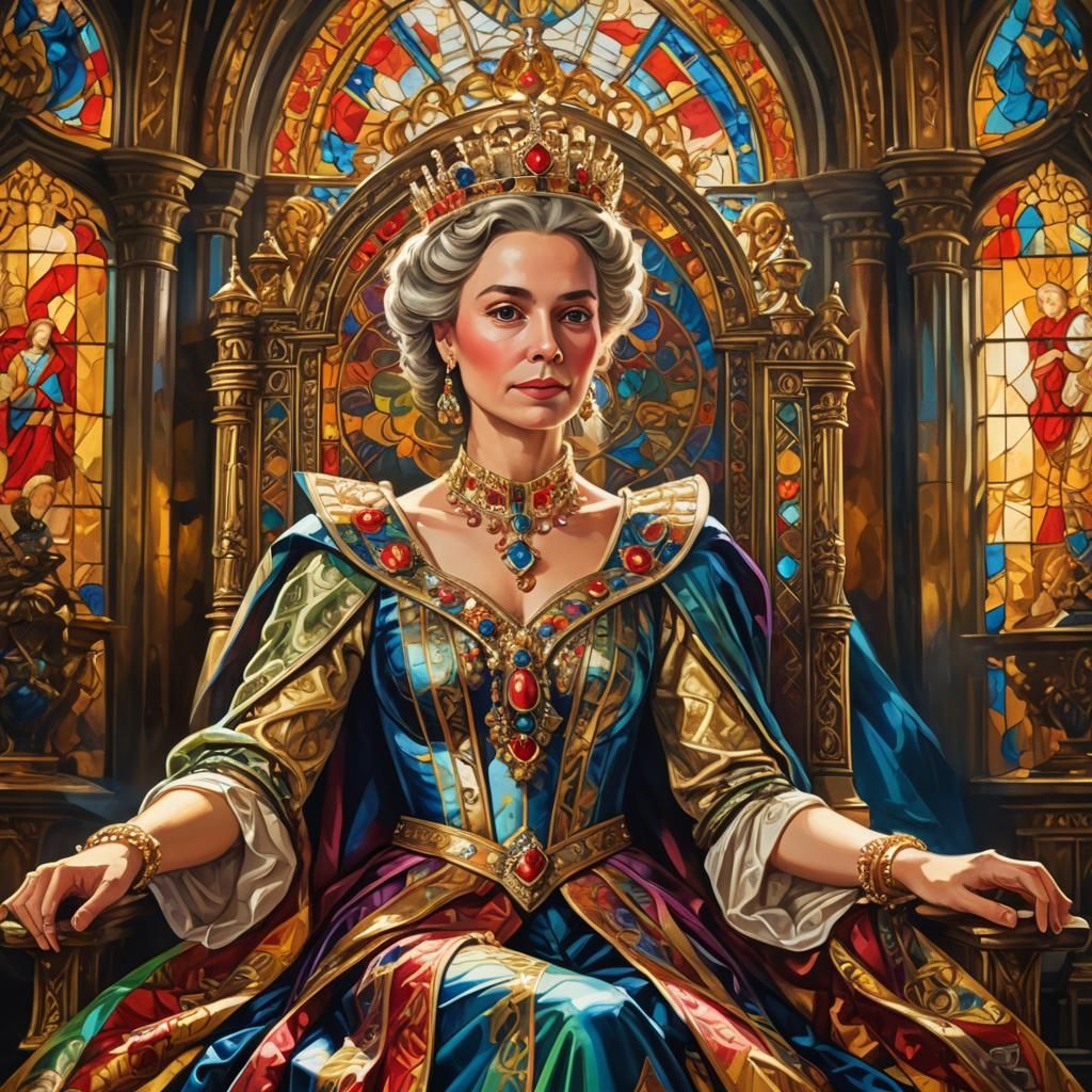 Queen in Palace Hall: Oil Painting Portrait