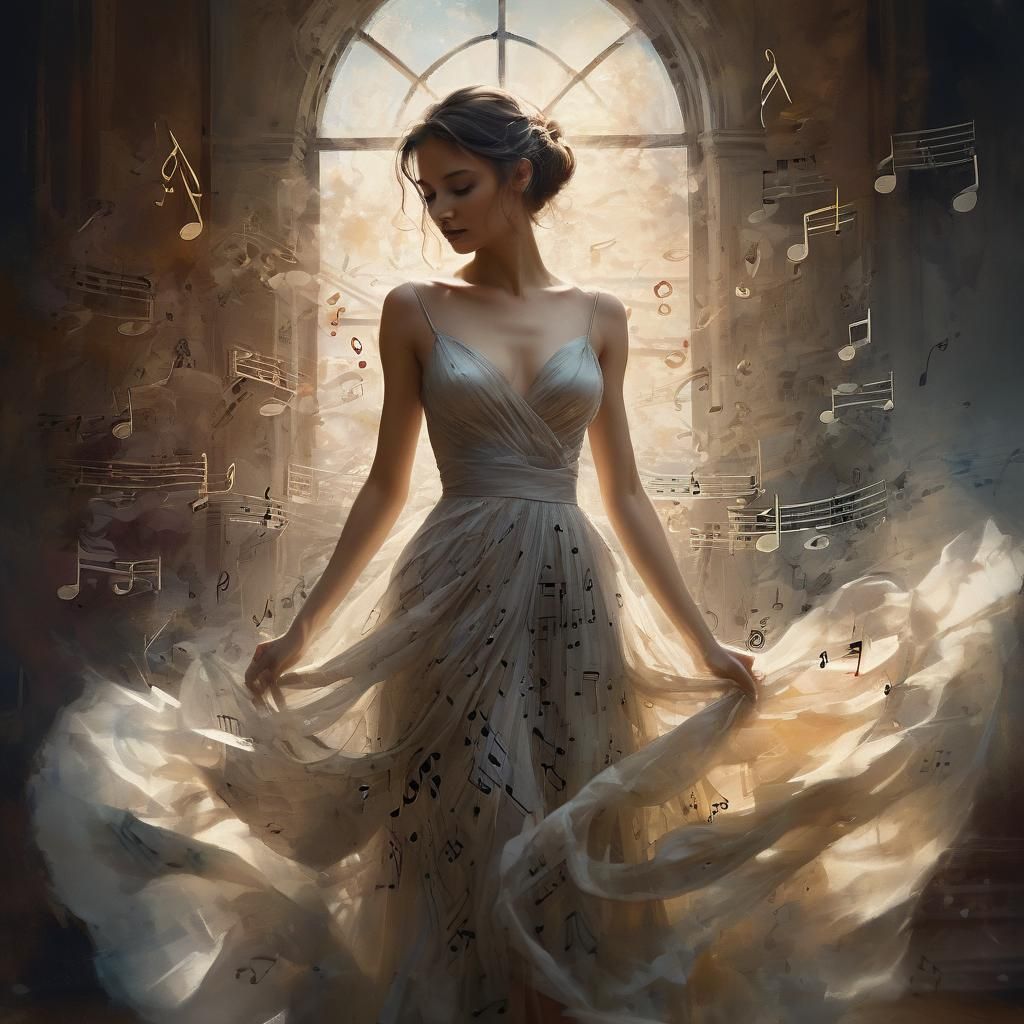 Ethereal Dress Made of Music Notes in Watercolor