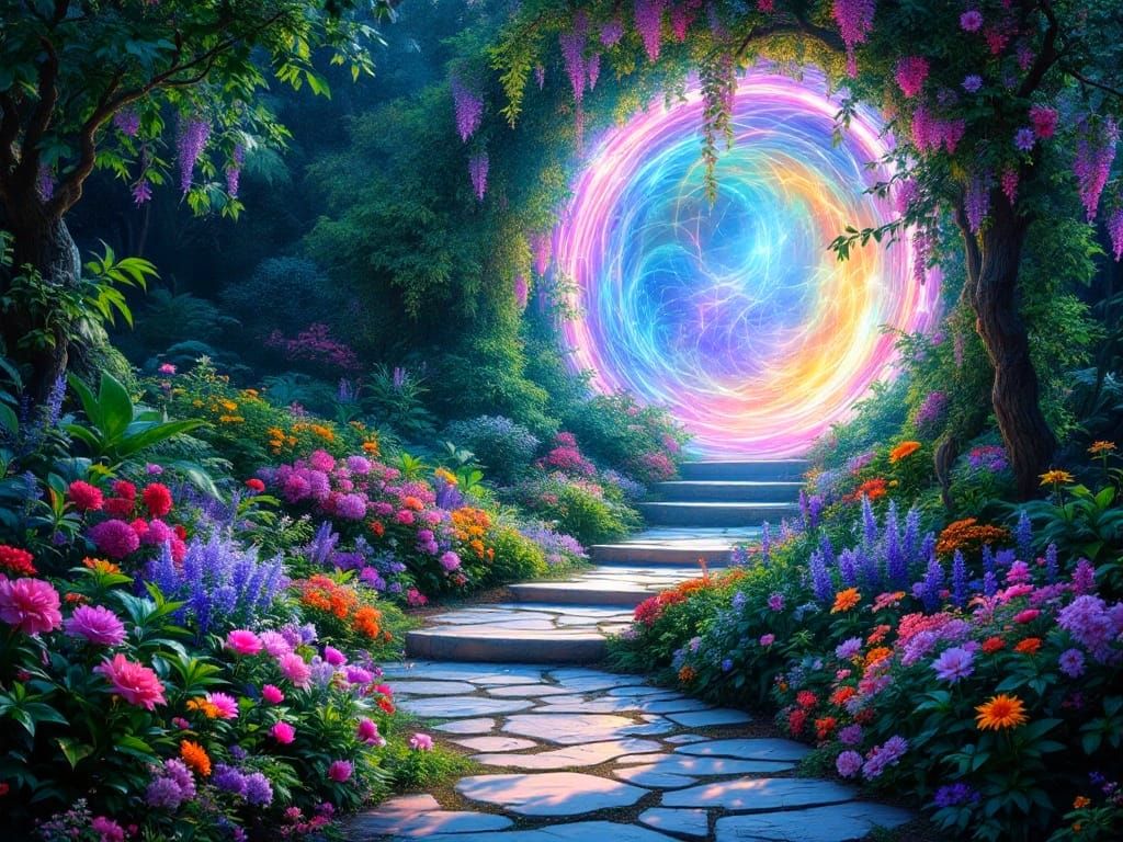 A Mysterious Garden Portal Unfolds in Vibrant Hues