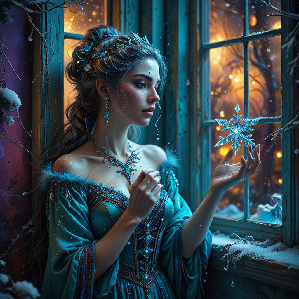 The Snow Queen's Enchanted Winter Scene in Magical Realism S...