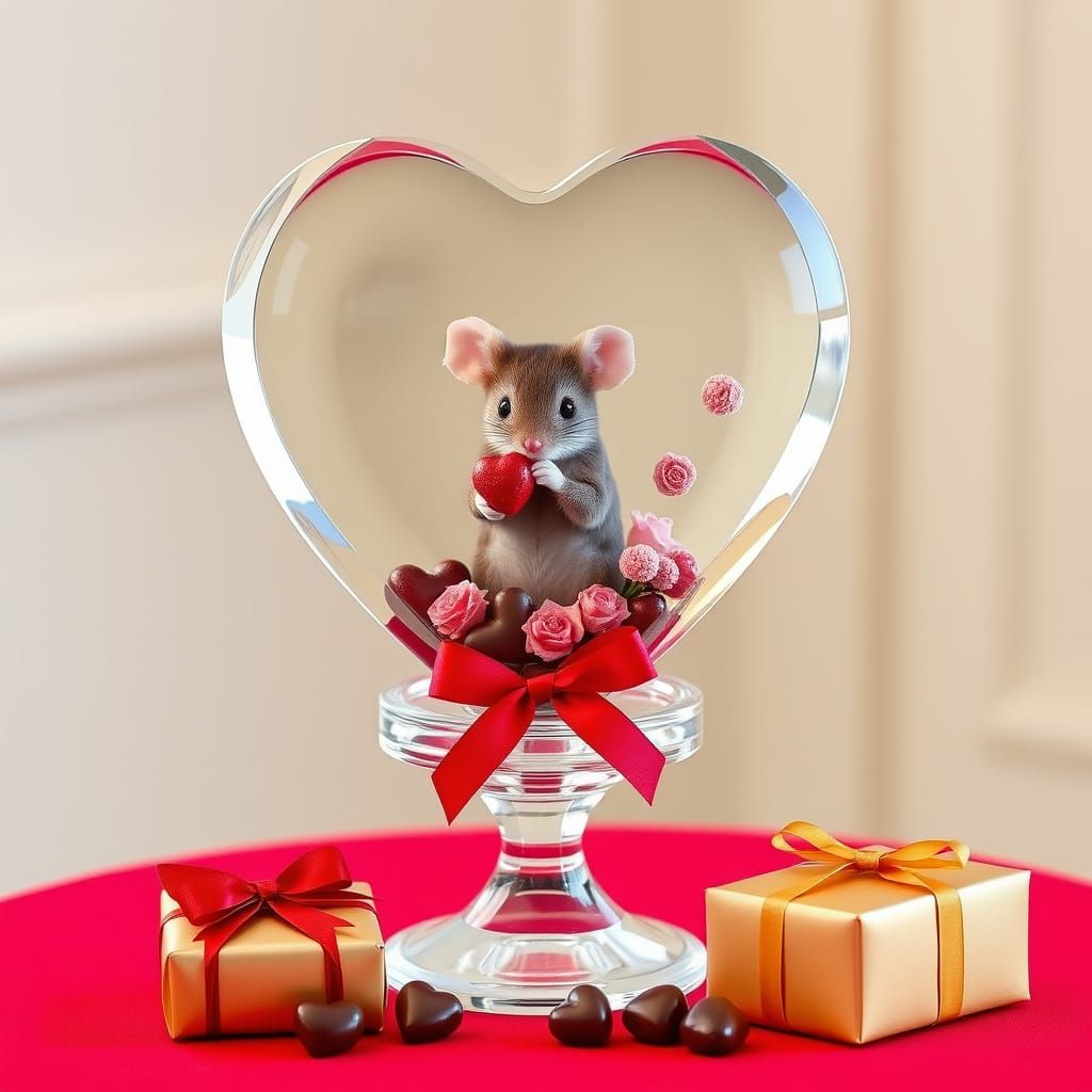 Romantic Valentine's Day Scene in Crystal and Gold