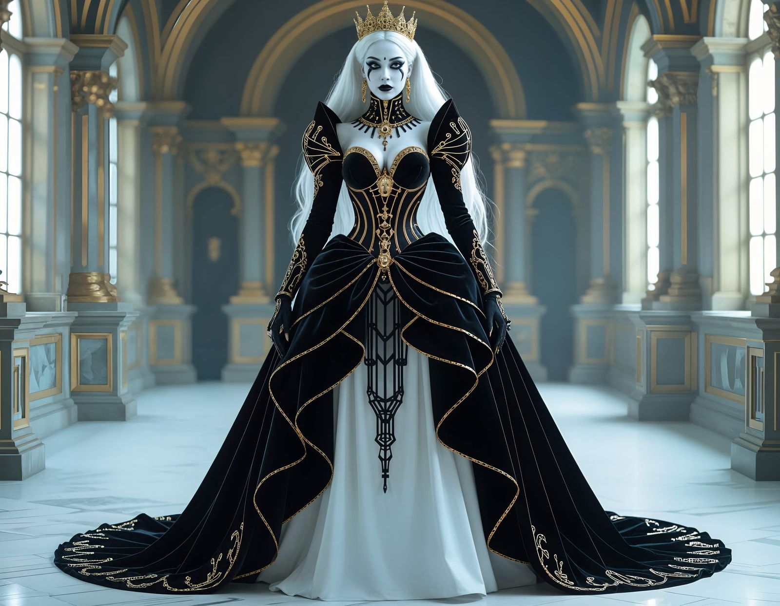 Biomechanical Baroque Queen in Cyberpunk Style