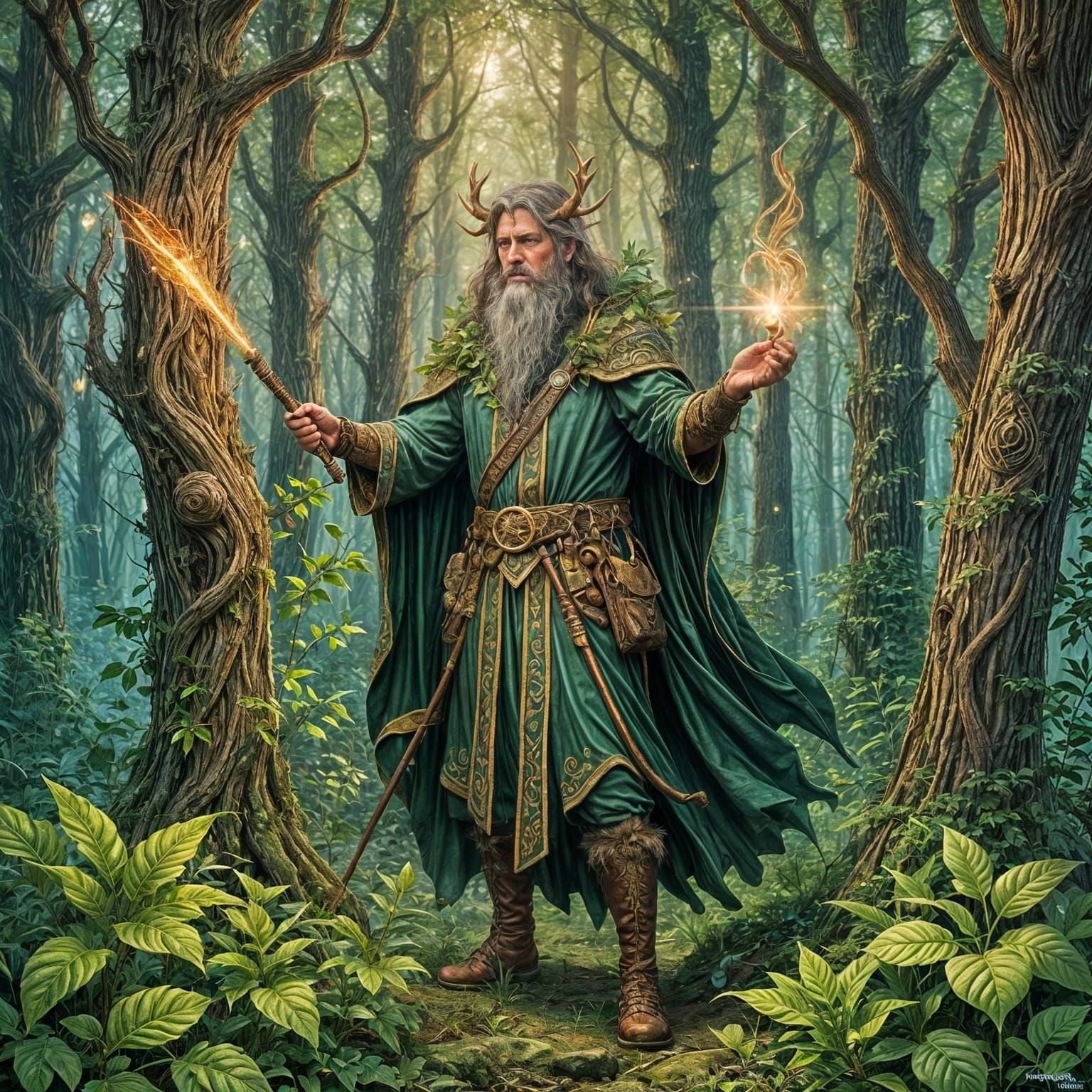 Detailed Forest Druid Casting Plant Spell