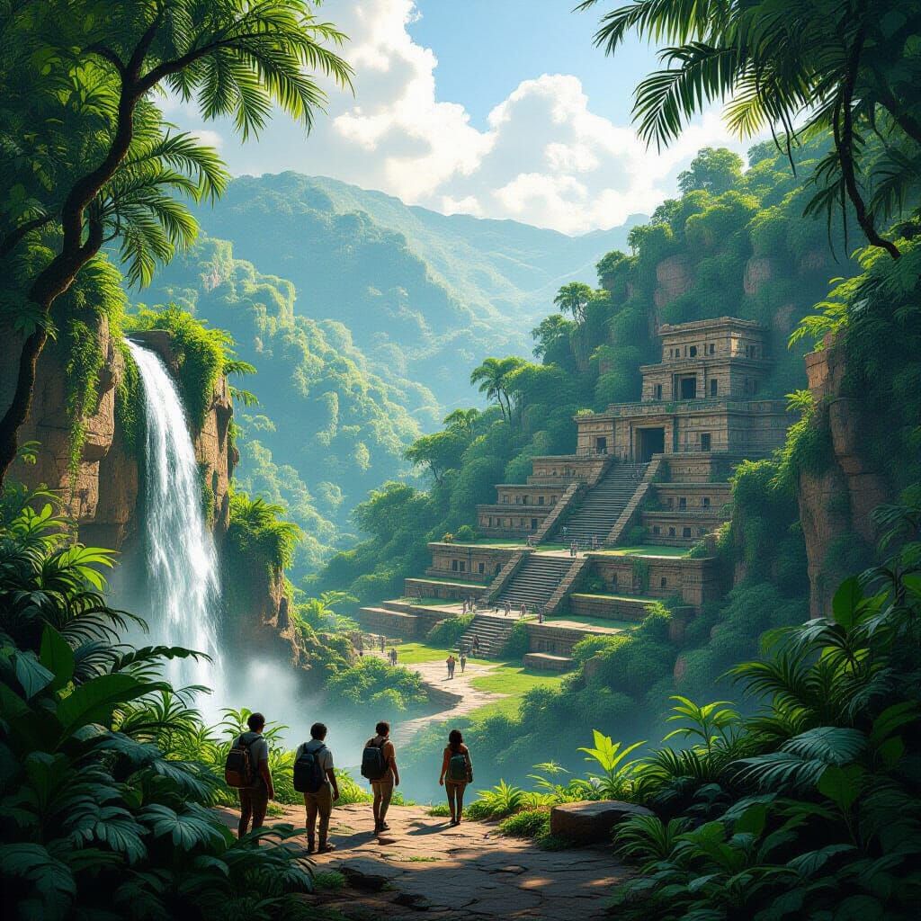 Lush Aztec Ruins in Verdant Jungle Landscape