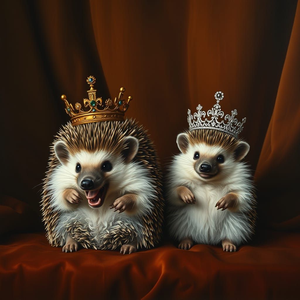 Regal Hedgehogs in Jeweled Crowns and Tiaras