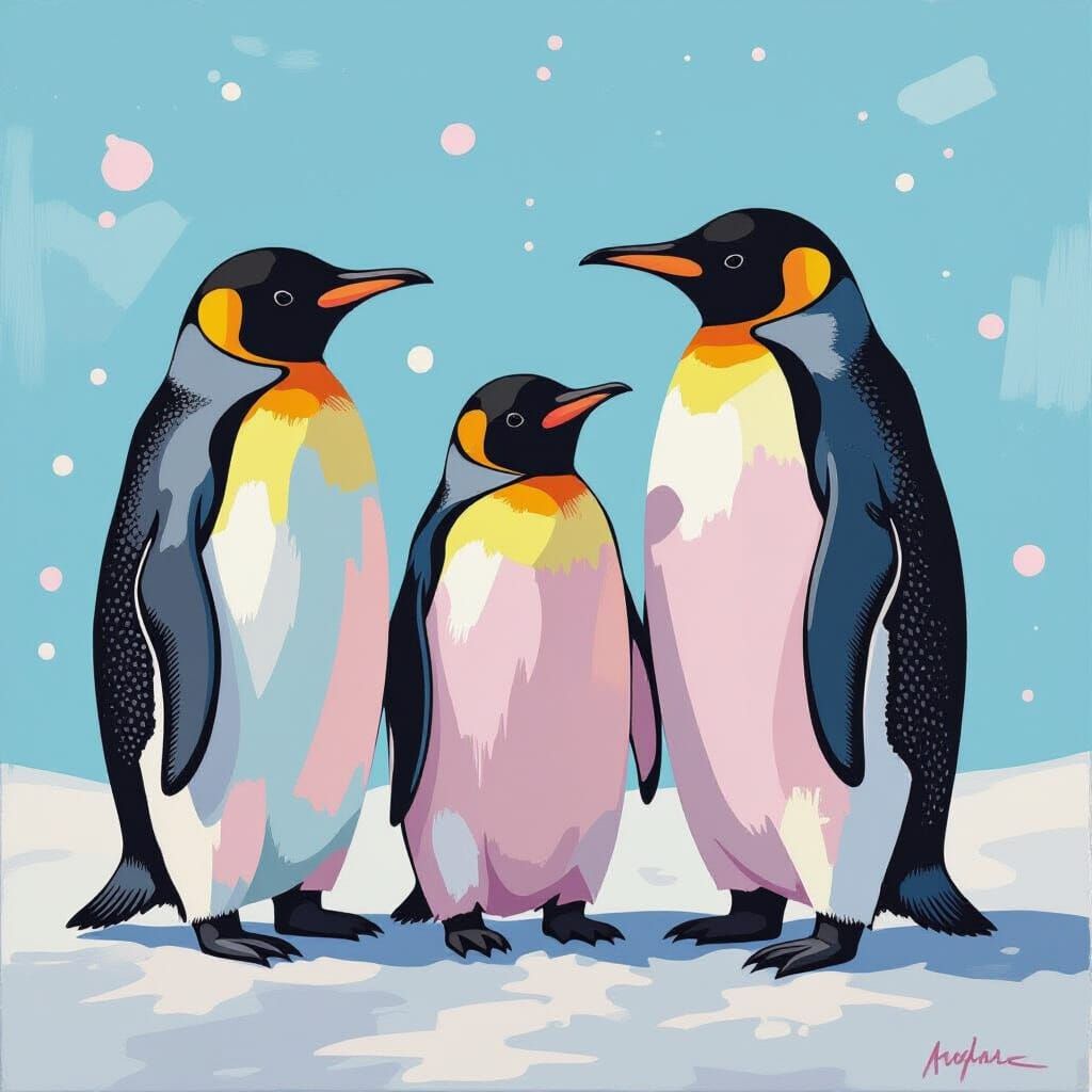 Painted Pink Penguins: Whimsical AI Art