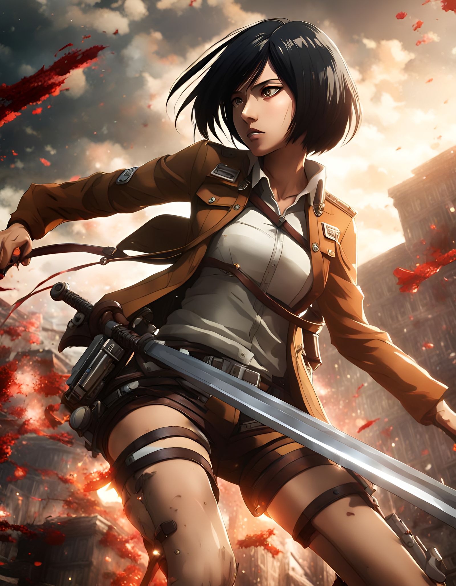 Mikasa in Attack on Titan with Weapon System