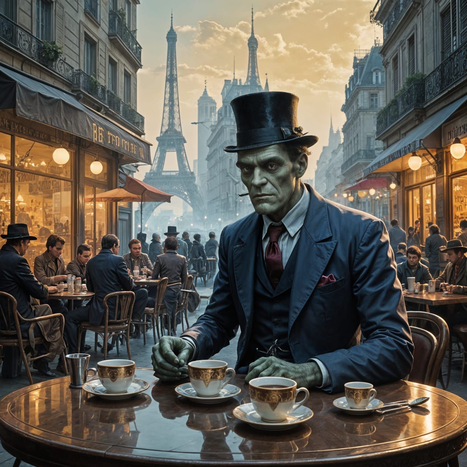 Frankenstein's Monster Sips Tea on Champs-Élysées