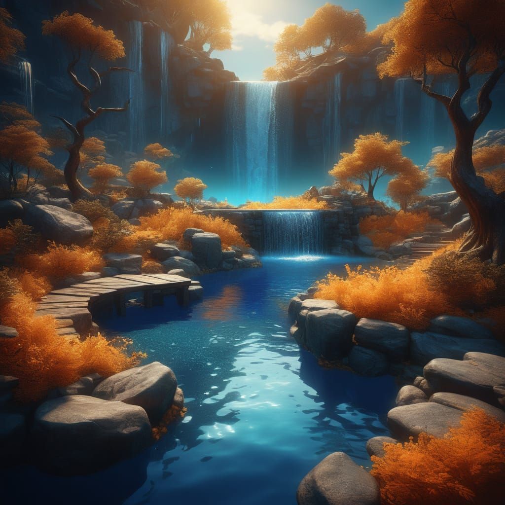 Surreal Orange Oasis in Miniature Landscape