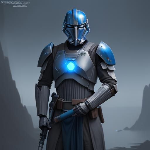 Armored Jedi Warrior with Blue Lightsabers