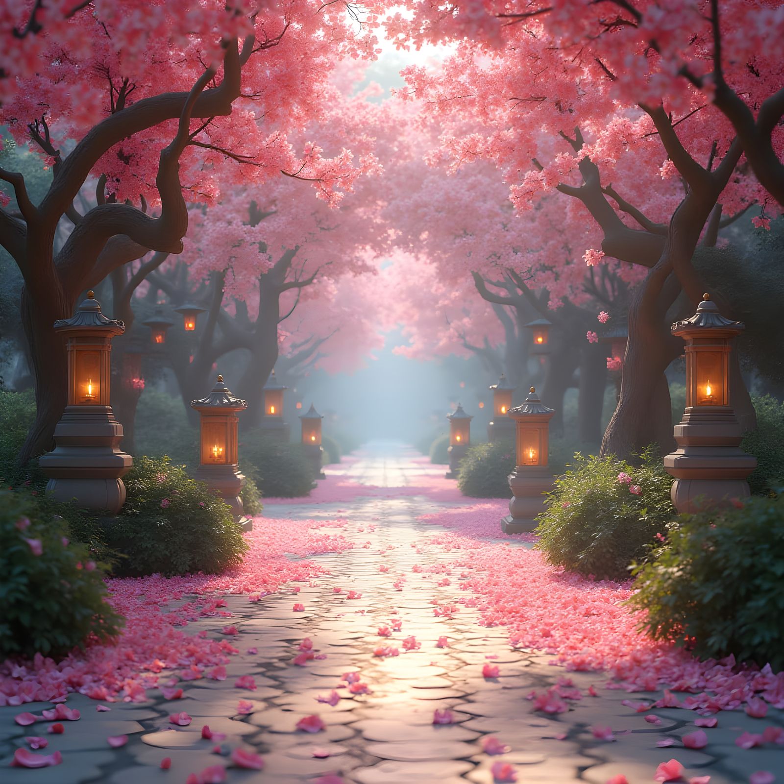 Fantastical Cherry Blossom Falls in Vibrant Detail