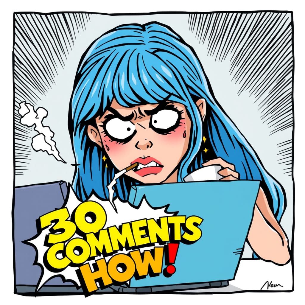 Electric Blue Haired Woman in Despair, R. Crumb Style