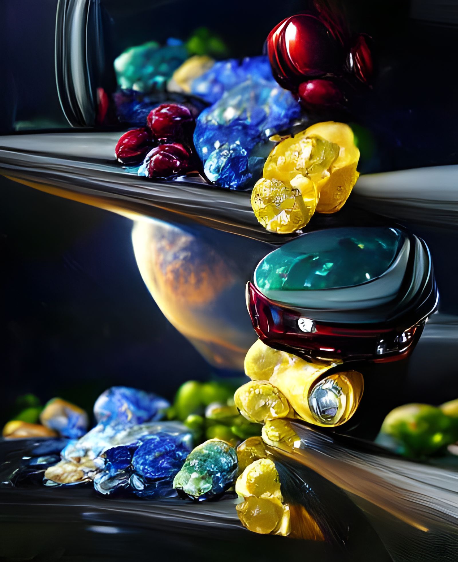 Planitory system made of polished precious stones