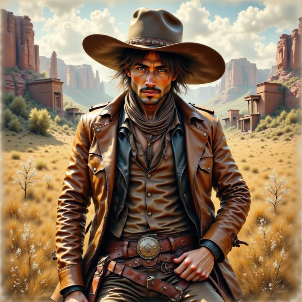 Classic Old West Cowboy in Leather Duster