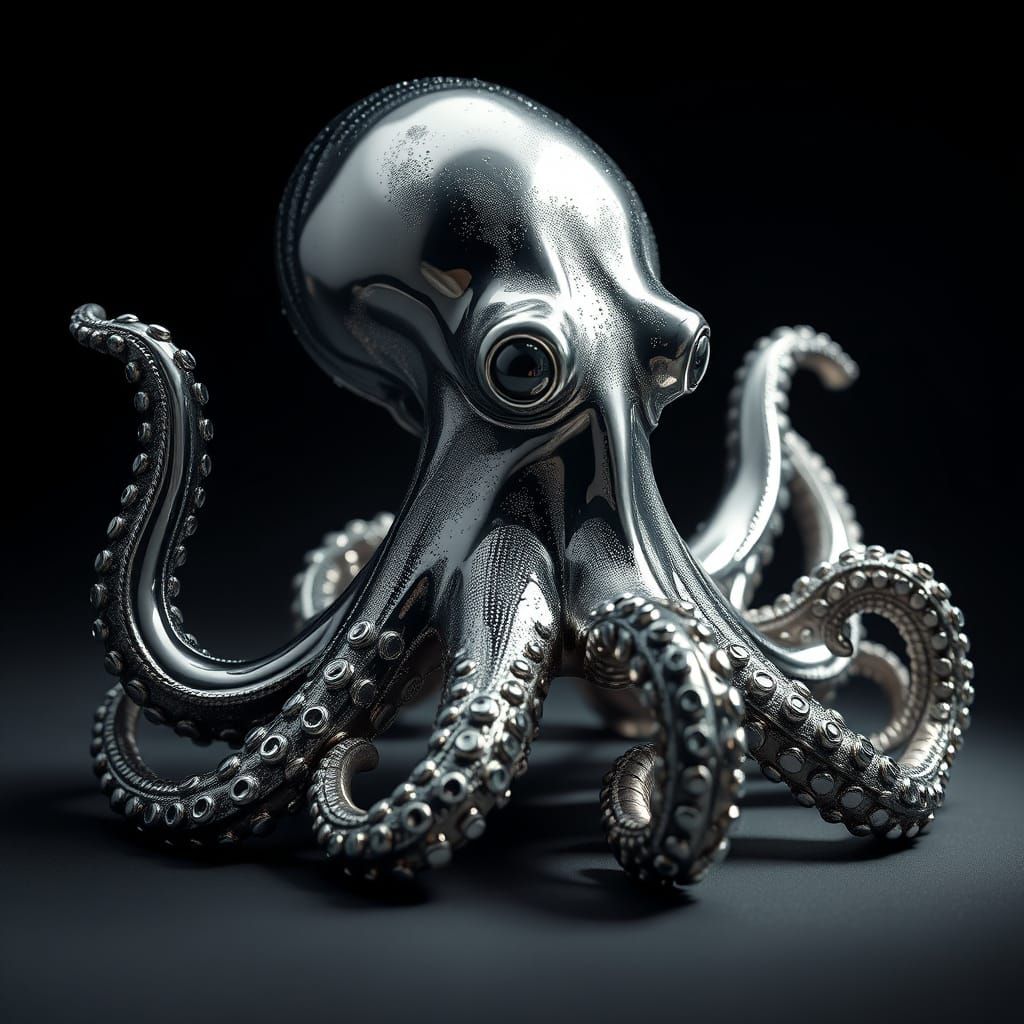 Platinum Octopus Sculpture in Hyper-Realistic Style