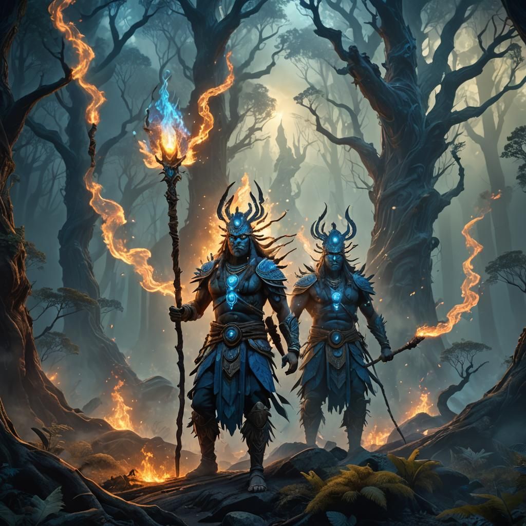 Indian Spirit Warrior Emerging from Smoke Forest