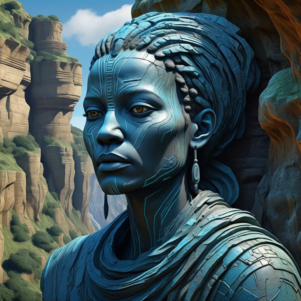 Hyper-Detailed Statue on Cliffs: Fantasy Concept Art