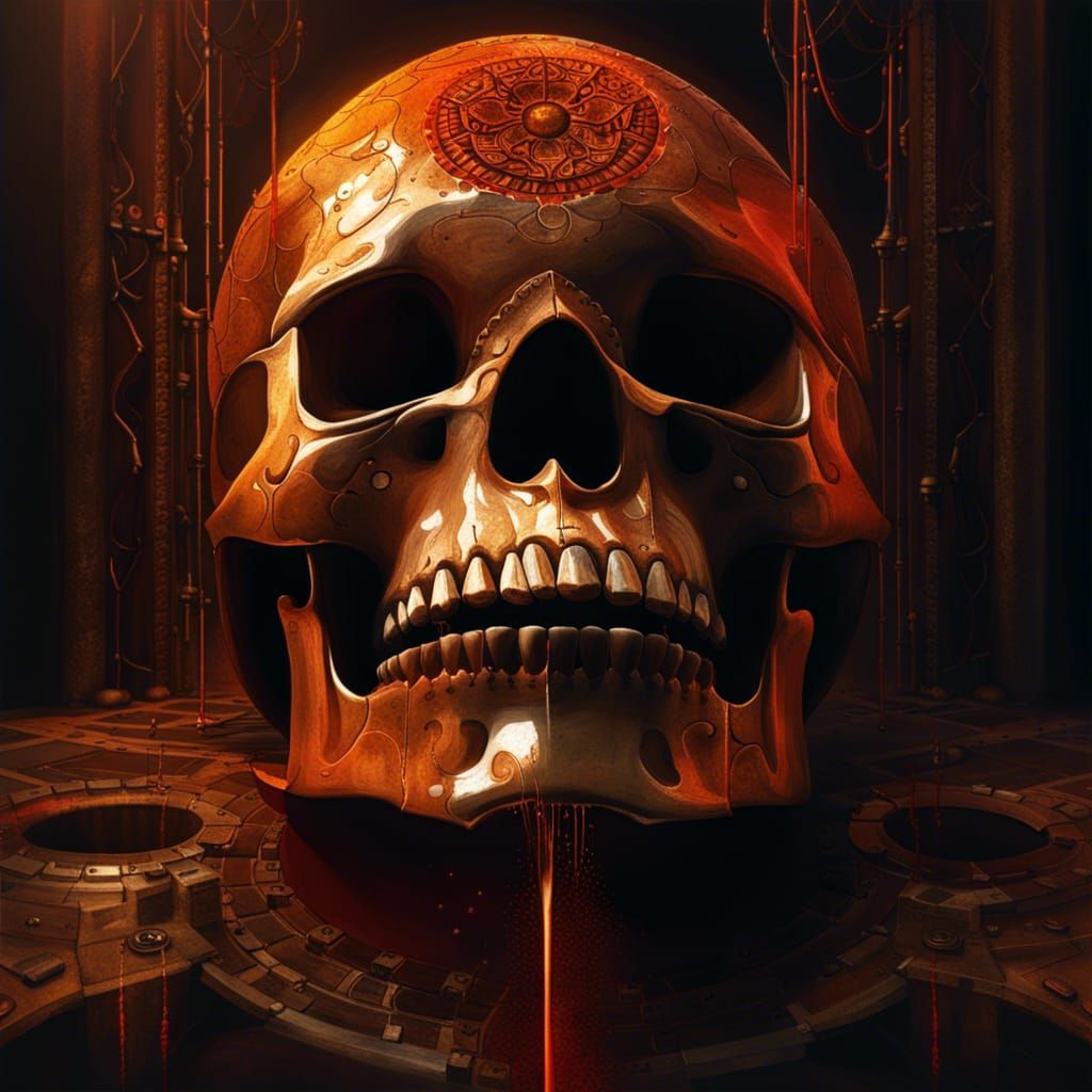 Esoteric Skull in Hidden Chamber with Drip Art