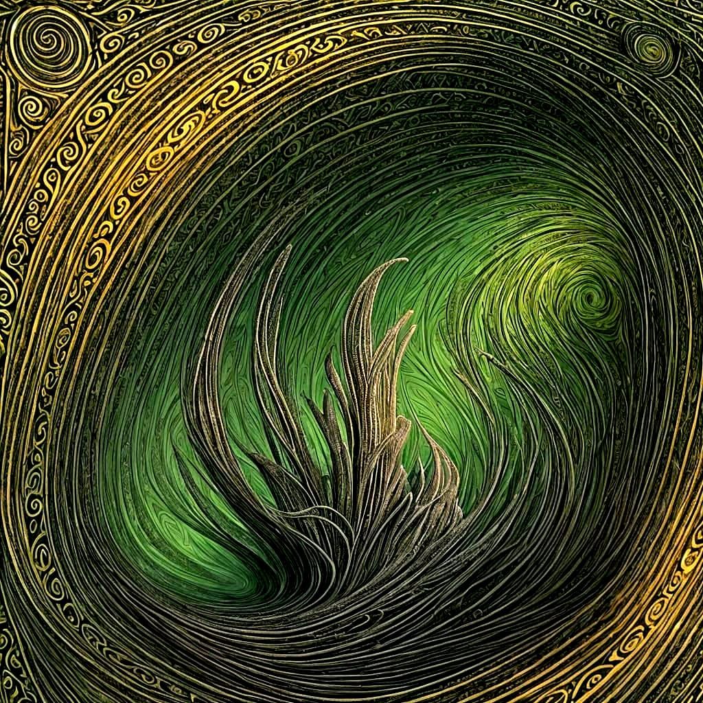 Surrealist Dreamscape in Vibrant Greens and Luminous Hues