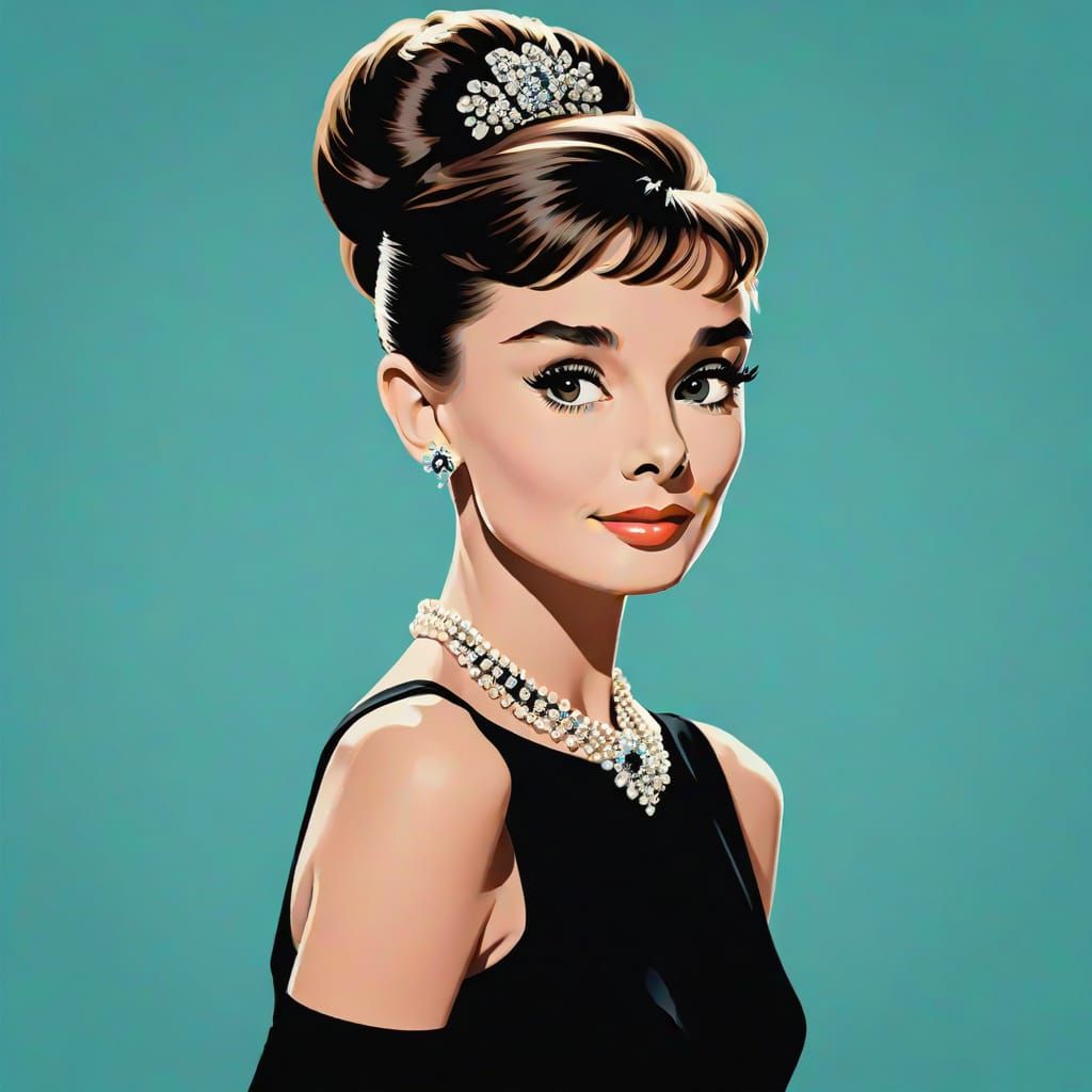 Audrey Hepburn Vector Portrait in Breakfast at Tiffany's Sty...