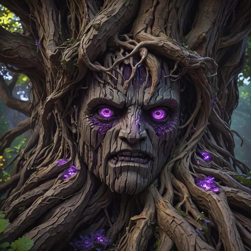 Dark Fantasy Creature Emerges from Ancient Tree Root in Hype...