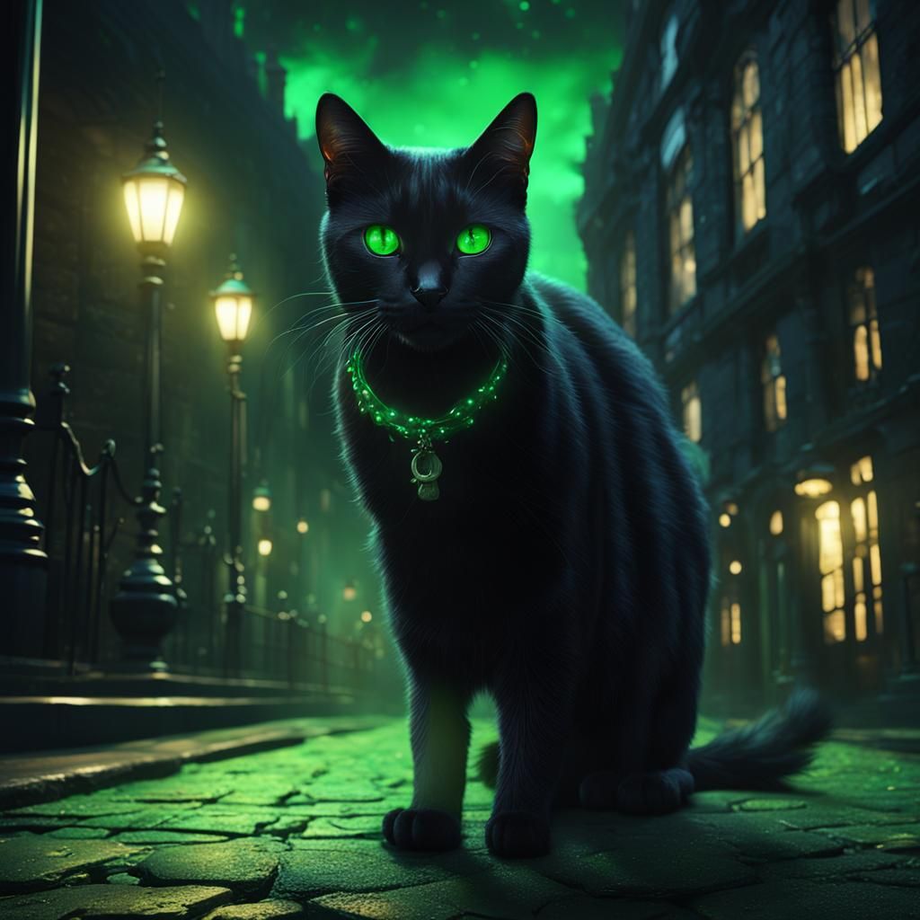 Black Cat Lurking in London at Night