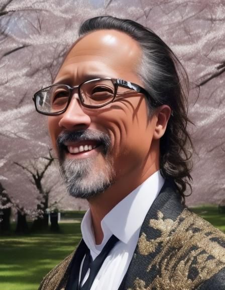 Handsome Man in Cherry Blossom Anime Art