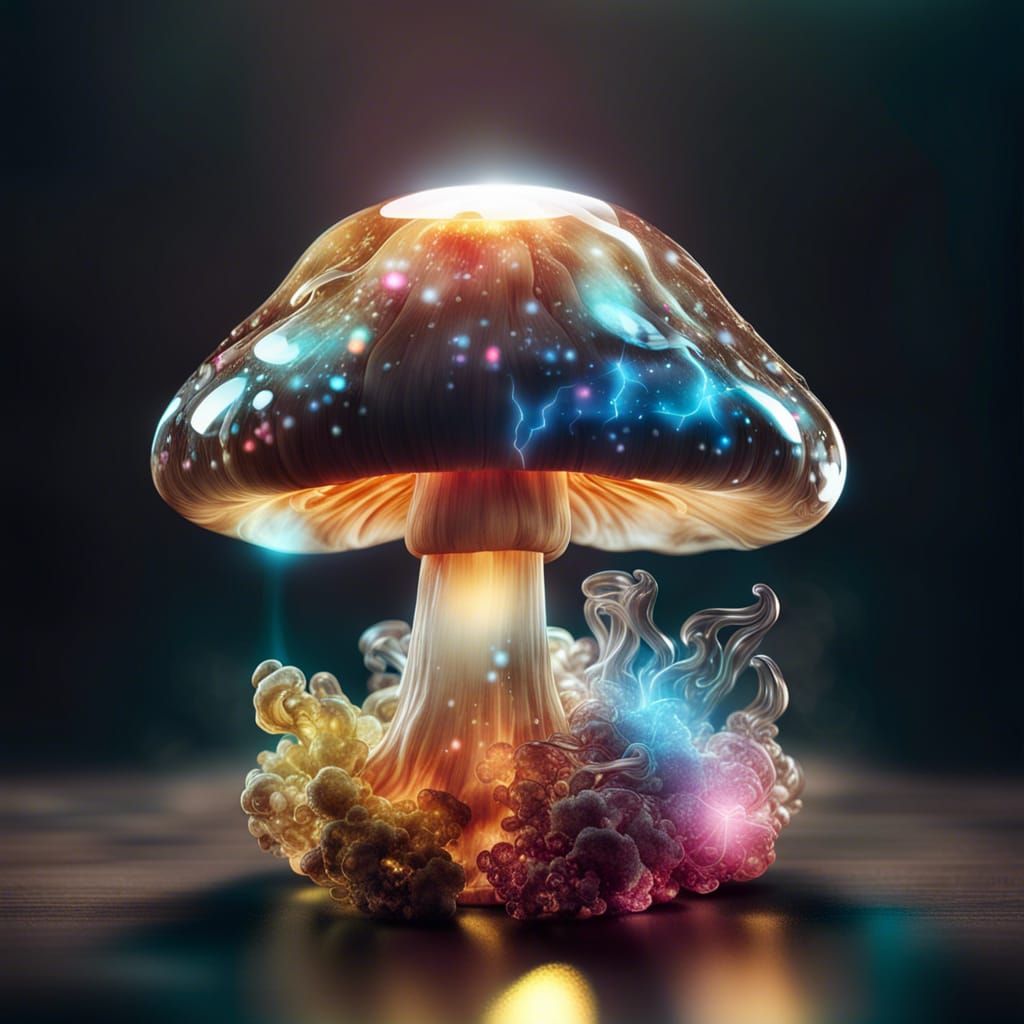 Glowing Glass Mushroom with Cosmic Energy