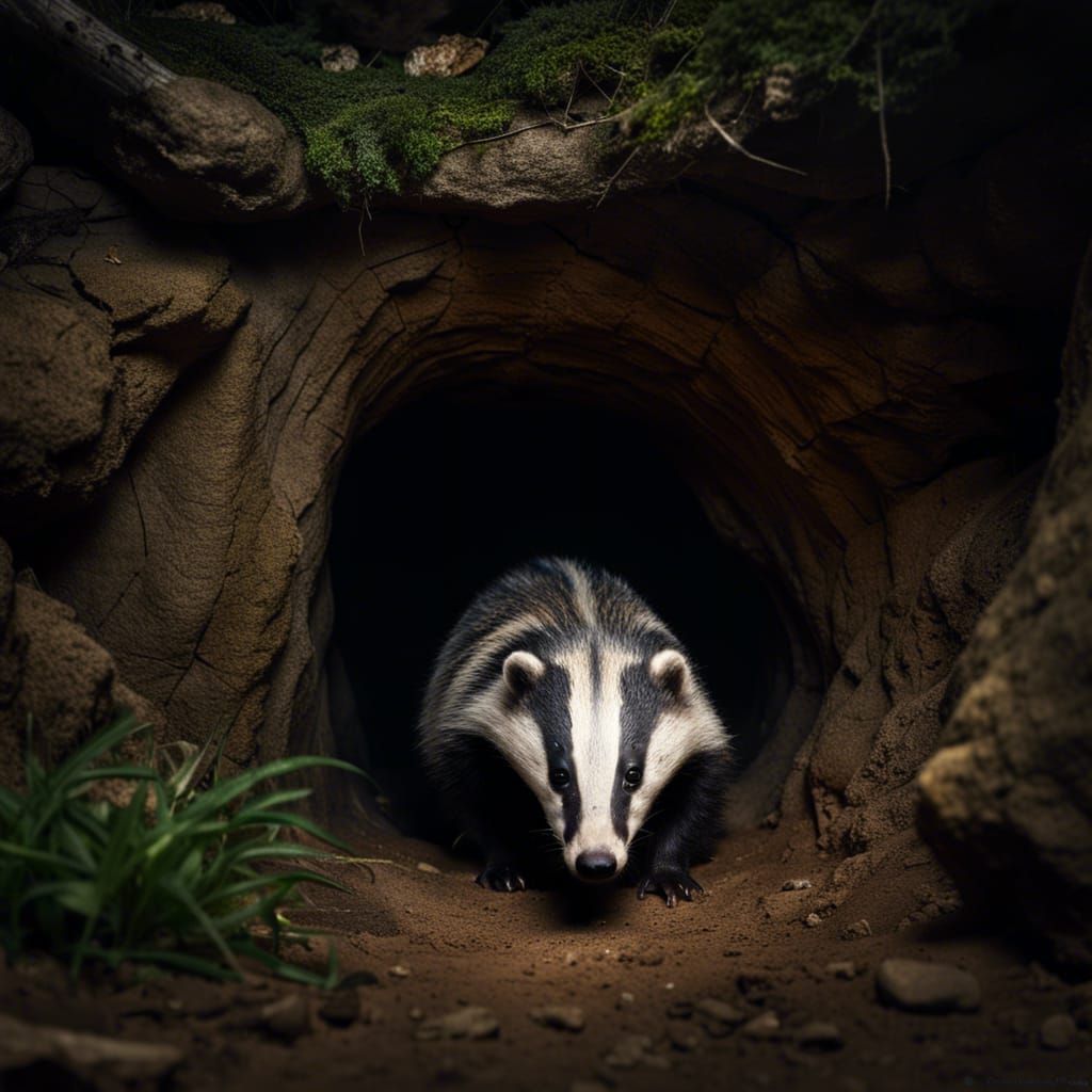 Badger in Underground Sett: Hyperrealistic 64 Megapixel Imag...