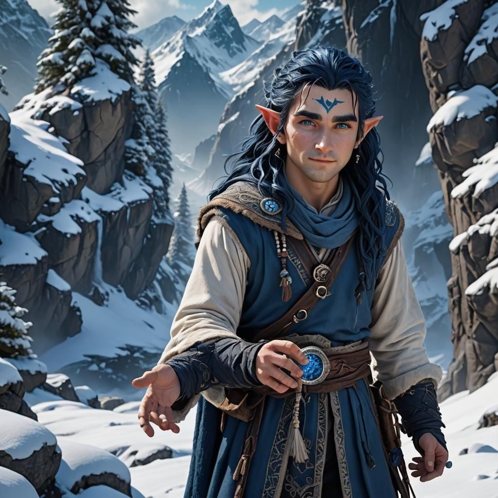 Halfling Winter Druid Casting Snow, Fantasy Art