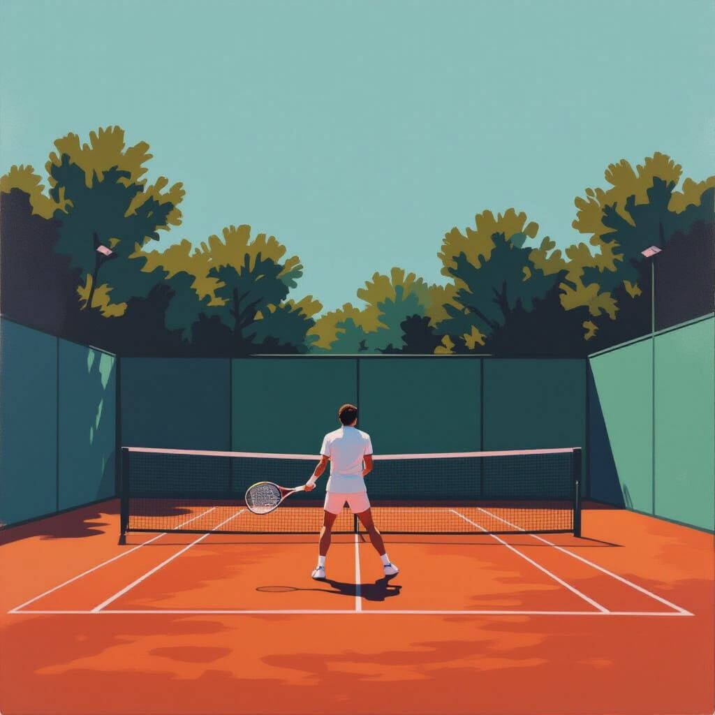 Tennis Player on Clay Court in Rothko Style