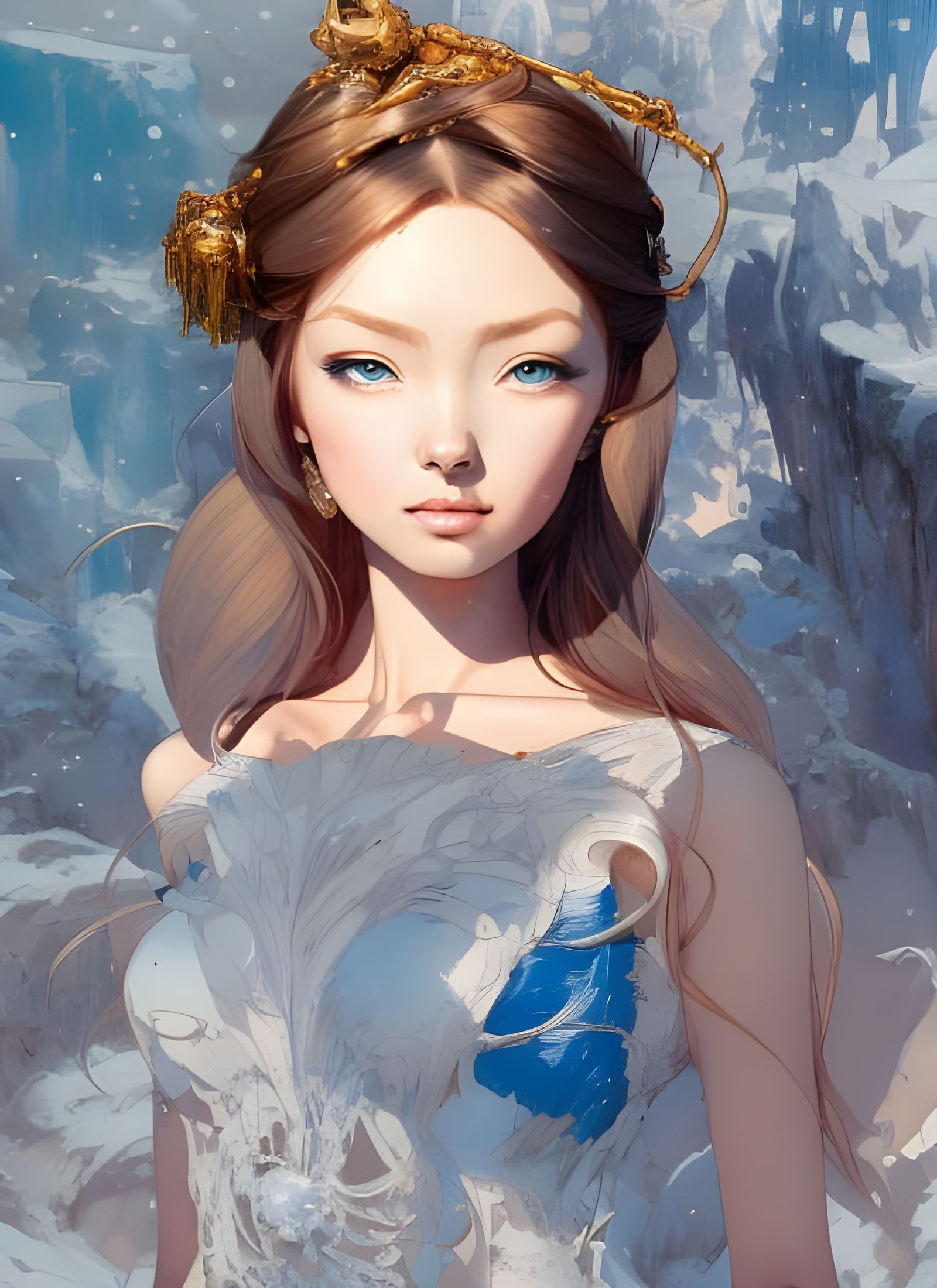 Beautiful Ice Princess Portrait in Digital Art Style