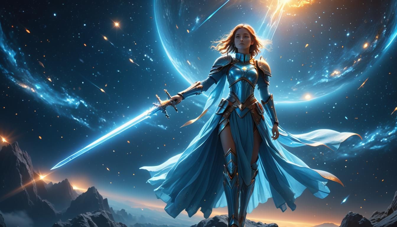 Ethereal Light Guardian in Space: Digital Art