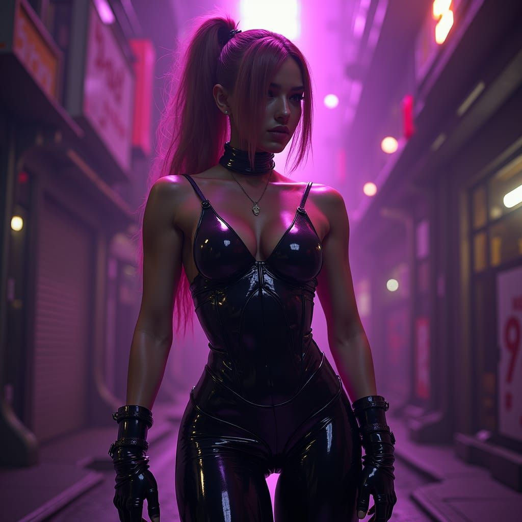 Cyberpunk Woman in Latex: Dystopian Sci-Fi Art