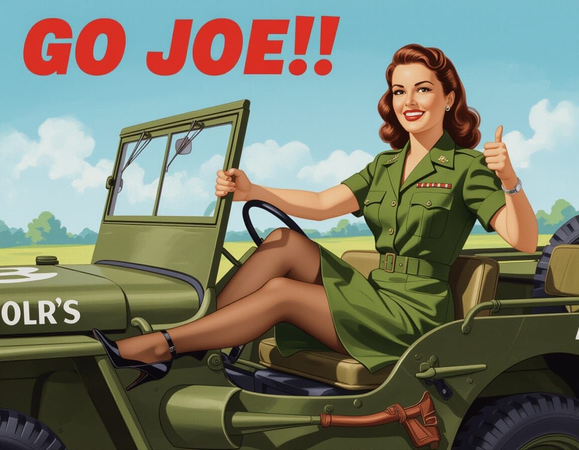 Vintage 1940s Poster of Woman in Army Uniform