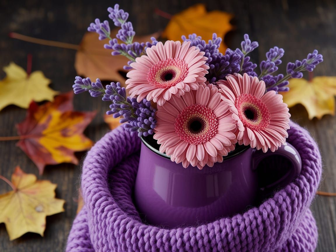 Warm Autumn Floral Still Life in Rich Purple Hues
