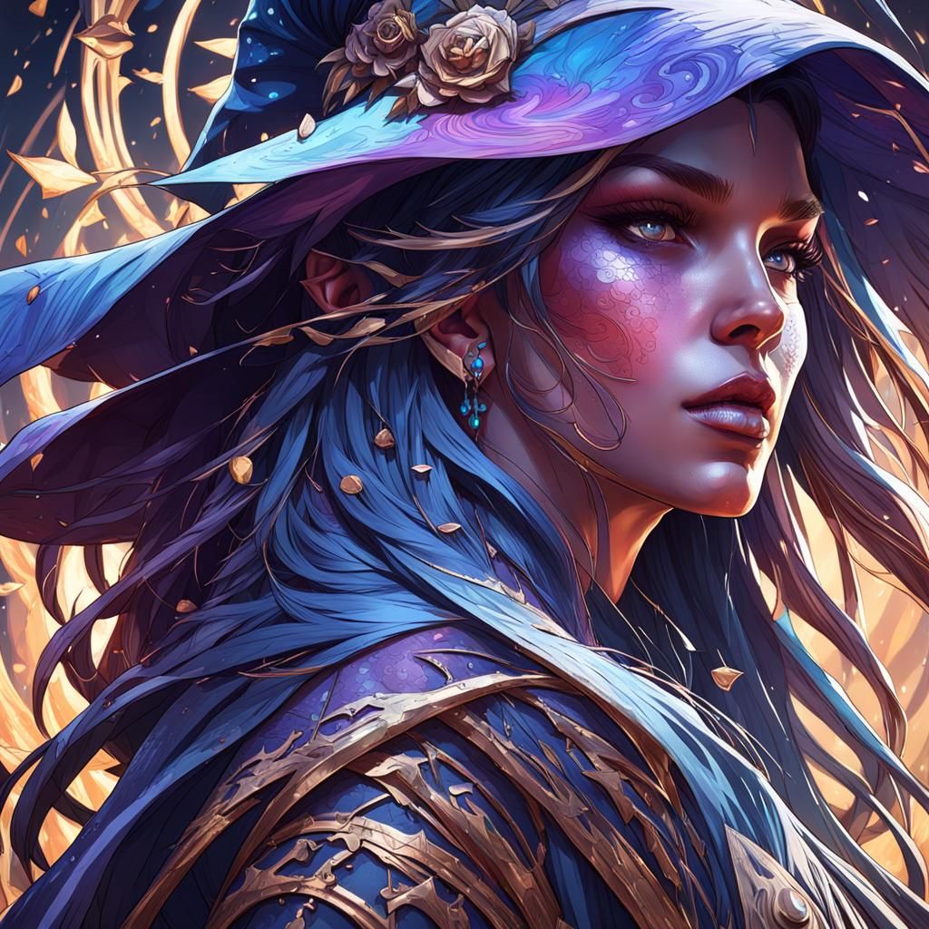 Detailed Portrait of a Witch in Art Nouveau Style