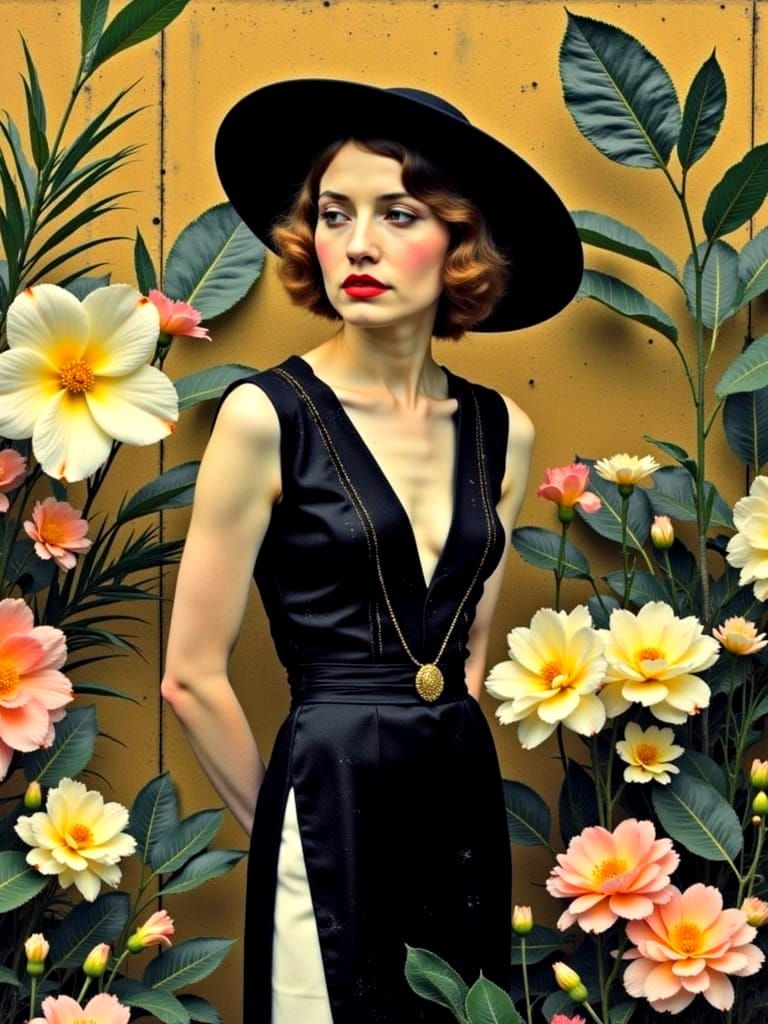 Art Deco Singer in Gold Impasto Illustration