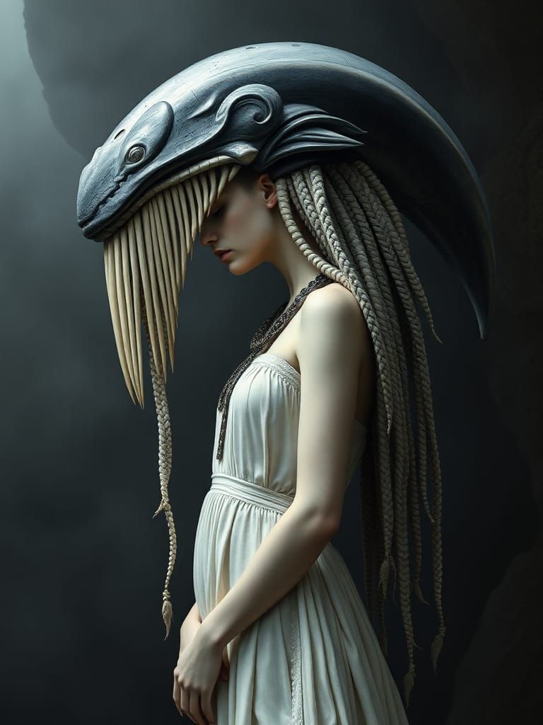 Omaha Whale Headdress: Dark Fantasy Art