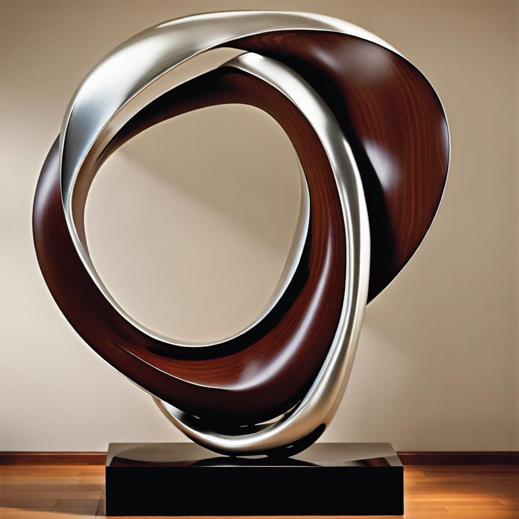 Abstract Wood and Silver Sculpture in Museum