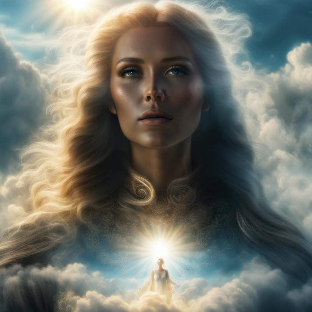 Ethereal Woman in Clouds: Digital Matte Painting