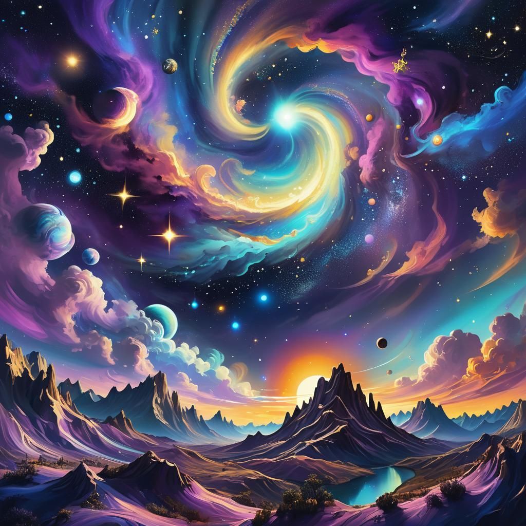 Cosmic Alignment: A Digital Starry Nightscape