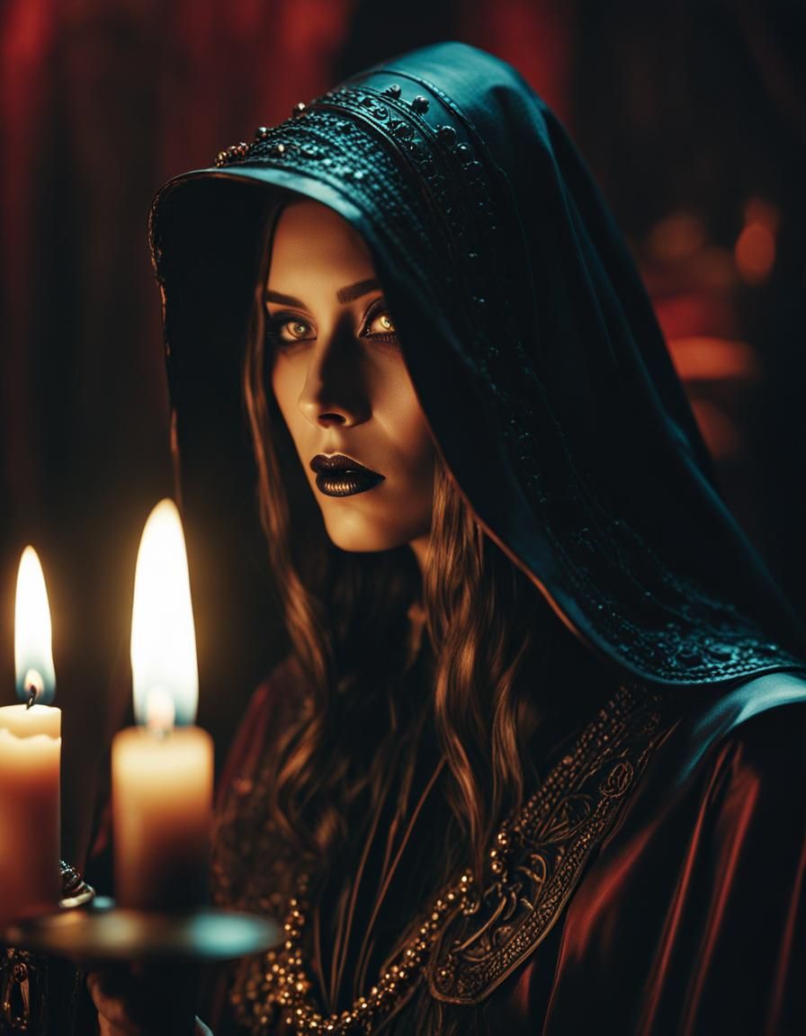 Terrifying Alien Sorceress in Dark Academia Style