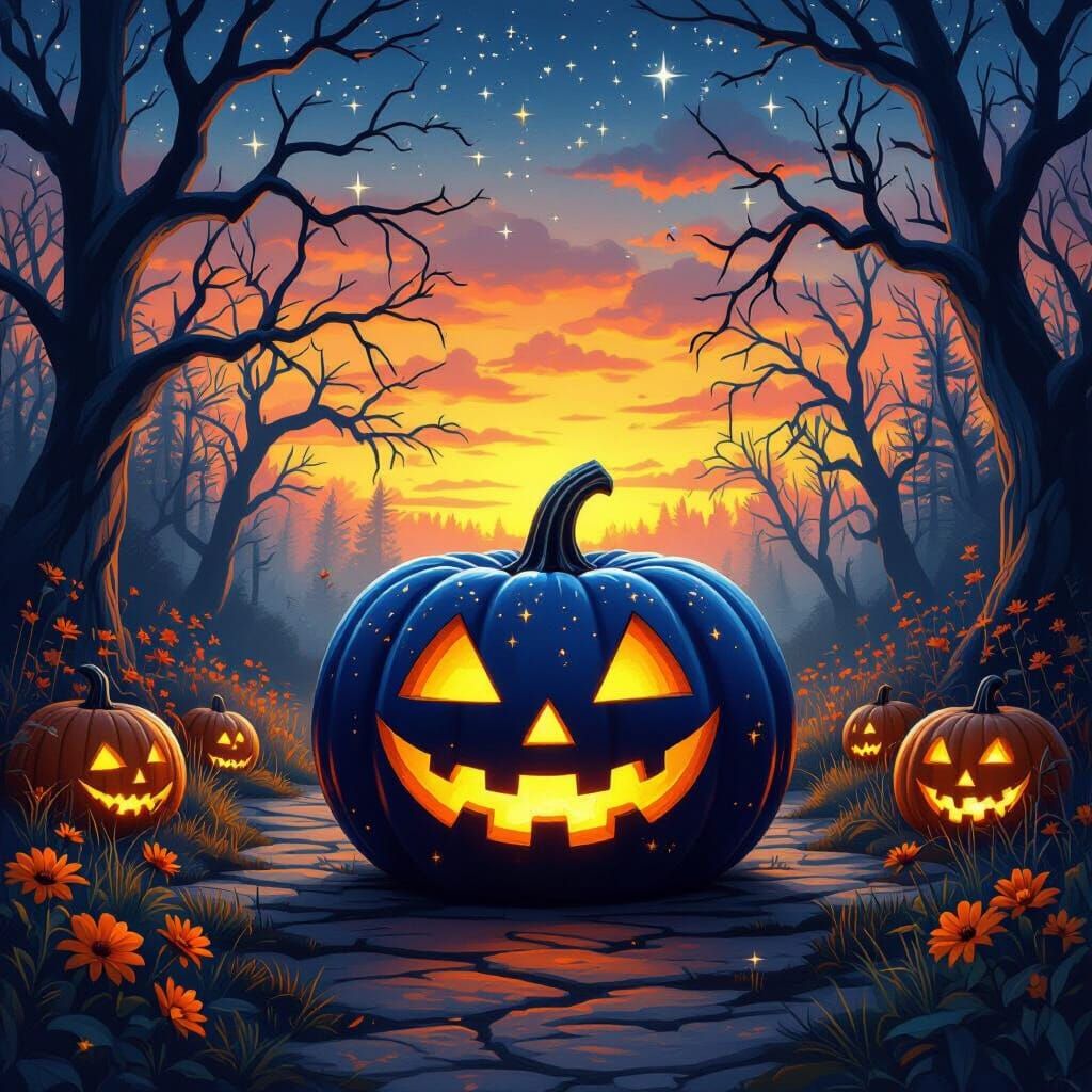 Surreal Midnight Pumpkin Carving with Autumn Sunset
