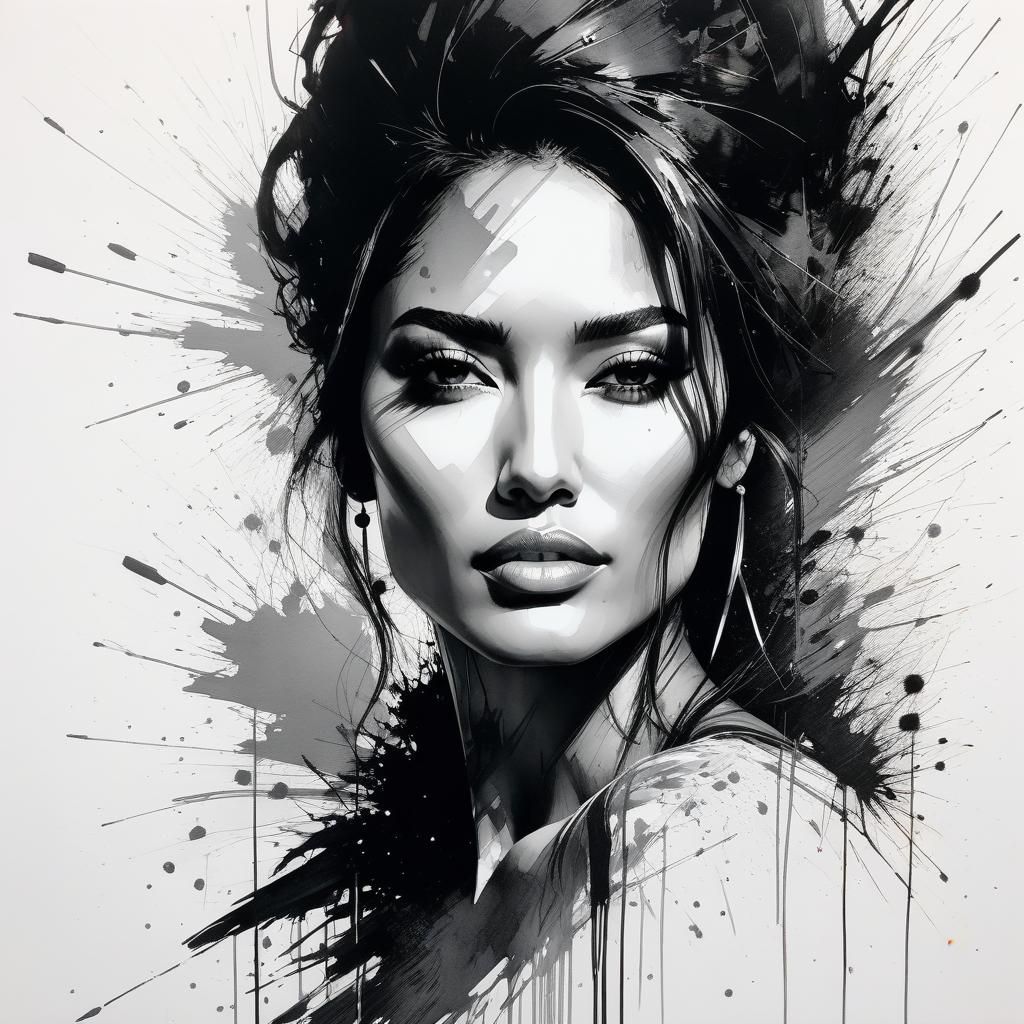 Latina Woman Portrait with Ink Splatter