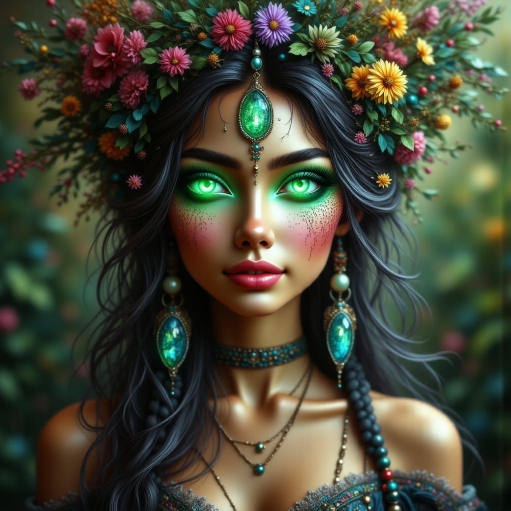 Alien Goddess with Lavender Eyes as Oil Painting